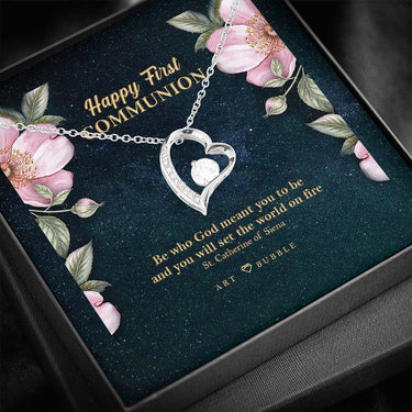 iWow Customized First Communion Necklace First Communion Jewelry Gift First Holy Communion Gold Heart 1st Communion Jewelry Gift for Girl First Communion On Xmas, Anniversary